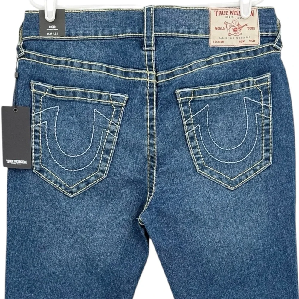 True Religion Mens Rocco Big T Skinny Denim Jeans 34x33 Stretch Blue NWT $199.00